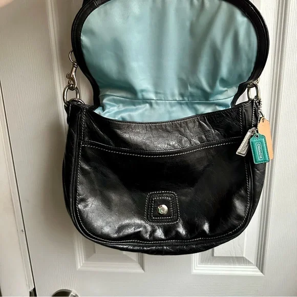 Coach Black Leather Shoulder Bag with Silver Accents - Picture 5 of 12